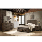 Lit plate-forme California King avec rangement en bois, style rustique marron doré