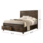 Lit plate-forme California King avec rangement en bois, style rustique marron doré