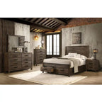 Lit plate-forme California King avec rangement en bois, style rustique marron doré