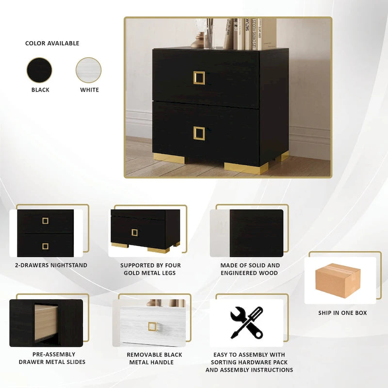 Table de chevet CraftPorch Modern Luxurious à 2 tiroirs