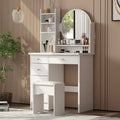 Timechee Coiffeuse avec miroir rond, tiroirs et étagères - Blanc - 31.5L x 15.7W x 52H