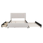 Lit plateforme rembourré avec 2 tiroirs et 1 lit gigogne jumeau XL