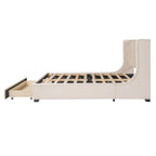 Lit de rangement Queen Size en velours avec tête de lit capitonnée et grand tiroir