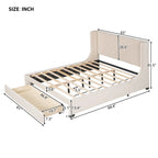 Lit de rangement Queen Size en velours avec tête de lit capitonnée et grand tiroir