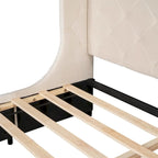 Lit de rangement Queen Size en velours avec tête de lit capitonnée et grand tiroir