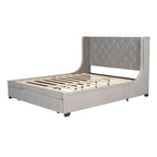 Lit de rangement Queen Size en velours avec tête de lit capitonnée et grand tiroir