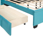 Lit de rangement Queen Size en velours avec tête de lit capitonnée et grand tiroir