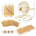 Jeu de loto GSE Shutter pour grands groupes. Grande cage et plateau de loto en laiton, 7/8 balles de loto en bois, 10 cartes de loto à volets