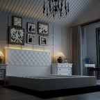 Cadre de lit LED Queen/King avec tête de lit capitonnée Meubles de chambre à coucher