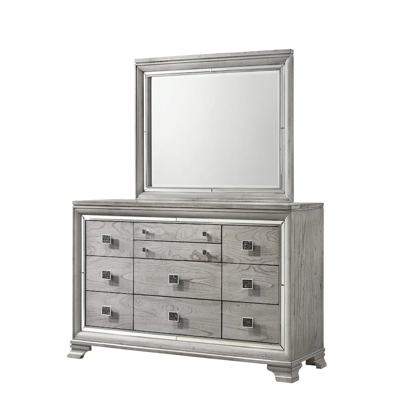 Ensemble de chambre à coucher 6 pièces en panneau rembourré gris Evonne avec éclairage DEL