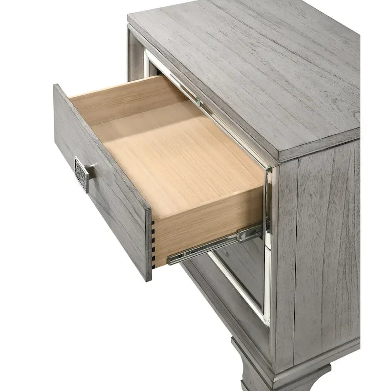 Ensemble de chambre à coucher 6 pièces en panneau rembourré gris Evonne avec éclairage DEL