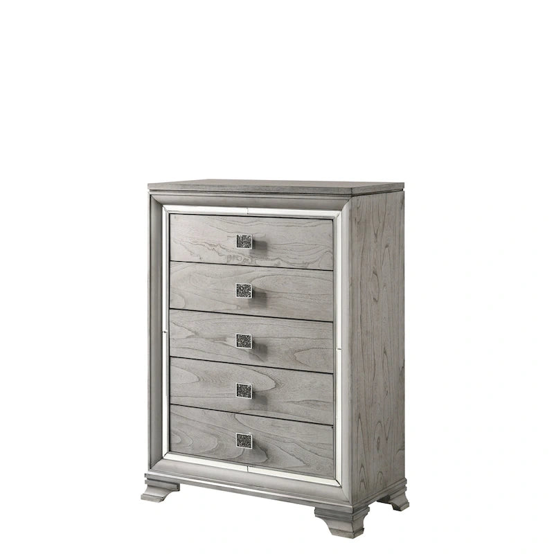 Ensemble de chambre à coucher 6 pièces en panneau rembourré gris Evonne avec éclairage DEL