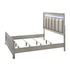 Ensemble de chambre à coucher 6 pièces en panneau rembourré gris Evonne avec éclairage DEL