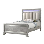 Ensemble de chambre à coucher 6 pièces en panneau rembourré gris Evonne avec éclairage DEL