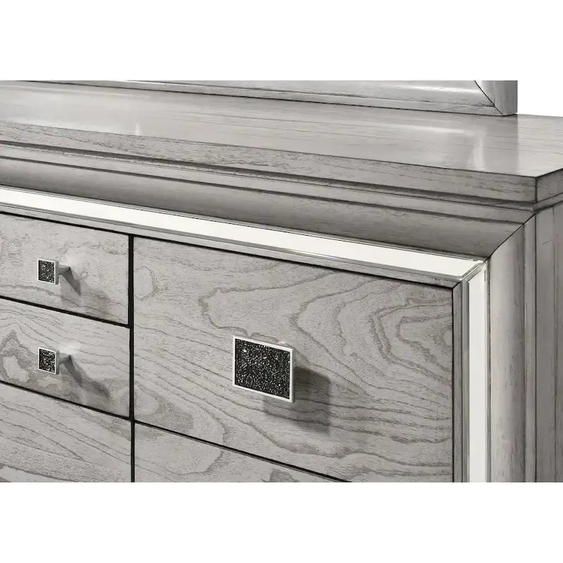 Ensemble de chambre à coucher 6 pièces en panneau rembourré gris Evonne avec éclairage DEL