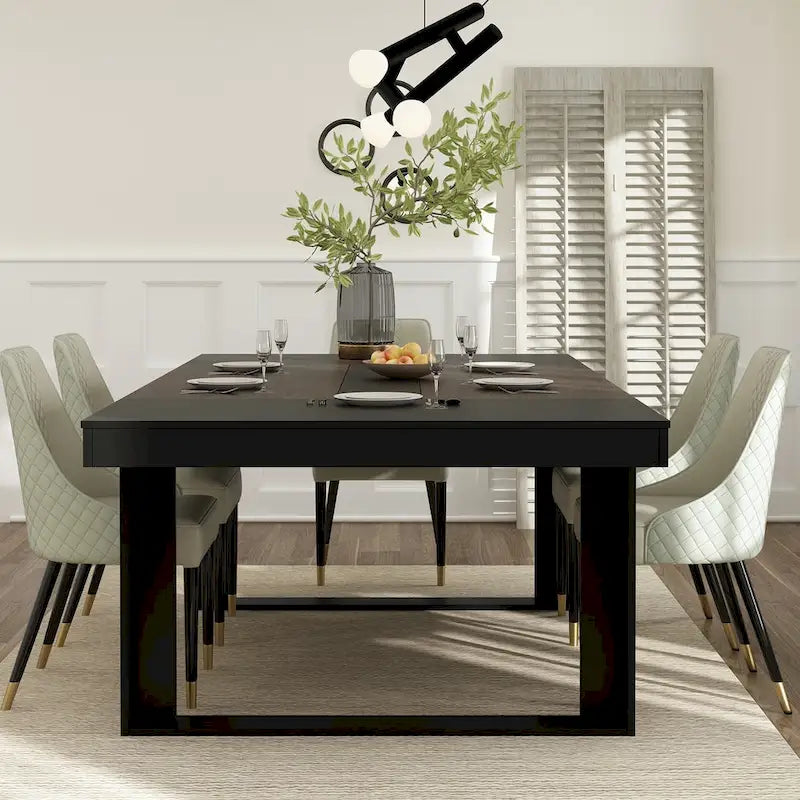 Table de conférence rectangulaire Chêne/Noir, 220 cm (L) × 120 cm (P), 8 places