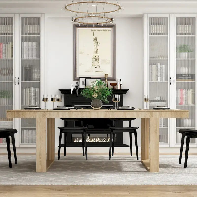 Table de conférence rectangulaire Chêne/Noir, 220 cm (L) × 120 cm (P), 8 places