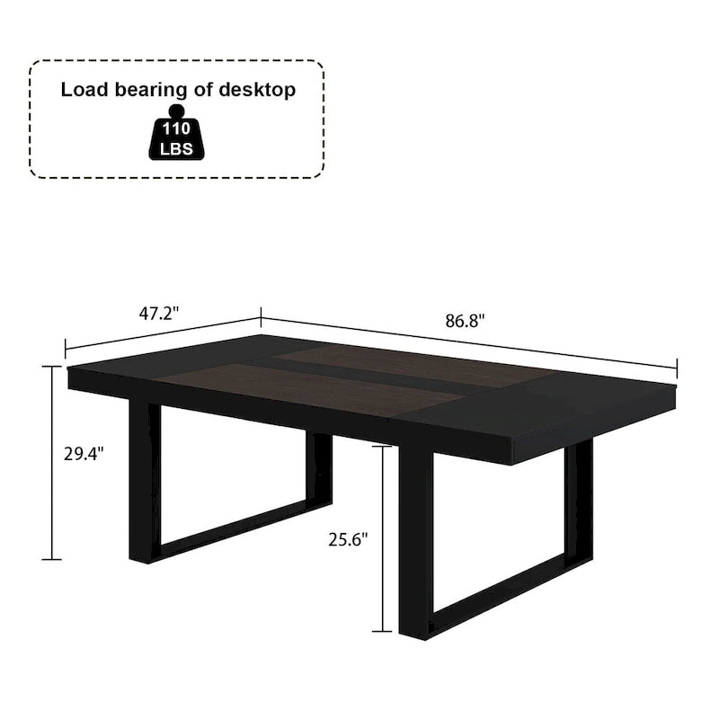 Table de conférence rectangulaire Chêne/Noir, 220 cm (L) × 120 cm (P), 8 places
