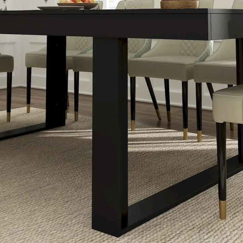 Table de conférence rectangulaire Chêne/Noir, 220 cm (L) × 120 cm (P), 8 places