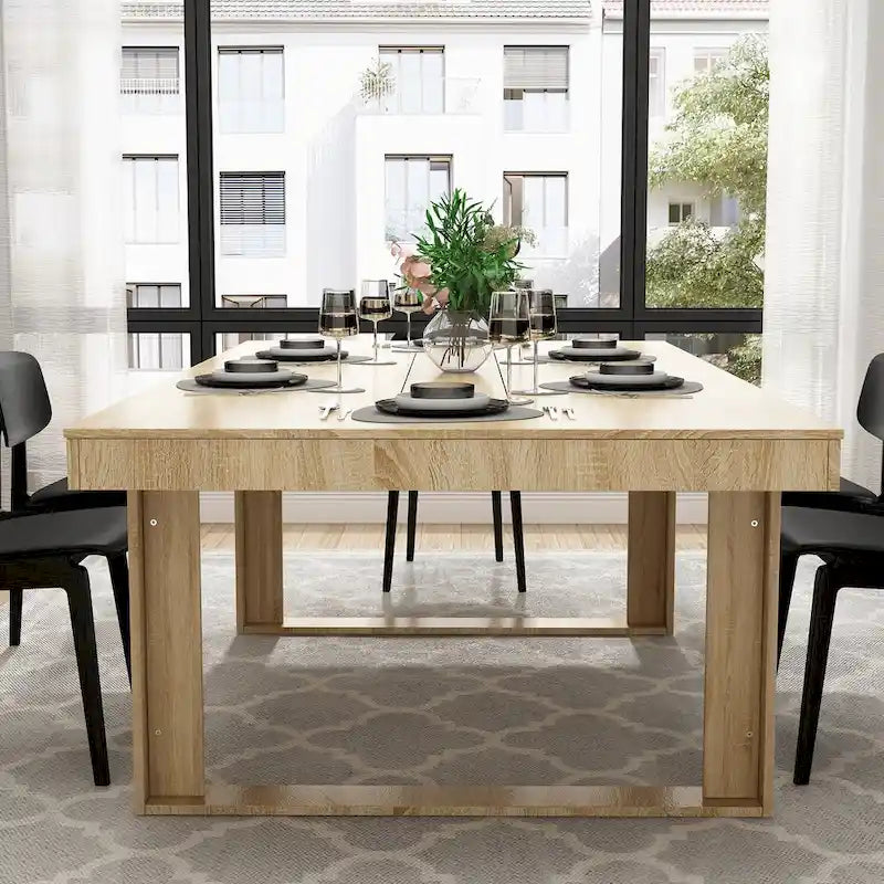 Table de conférence rectangulaire Chêne/Noir, 220 cm (L) × 120 cm (P), 8 places