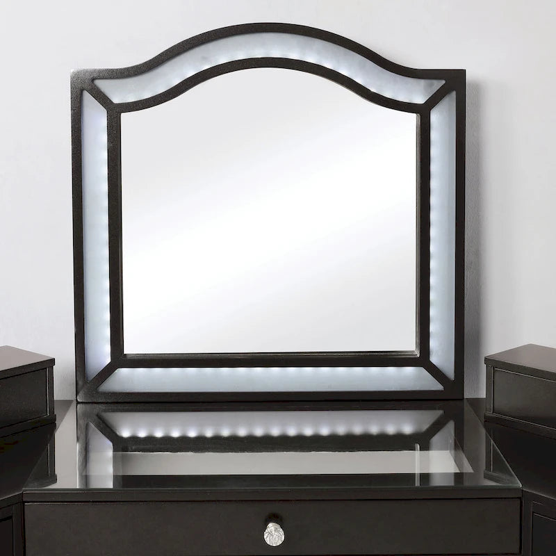 Meuble de maquillage Ulru 3 pièces en bois massif de style transitionnel avec éclairage DEL Furniture of America