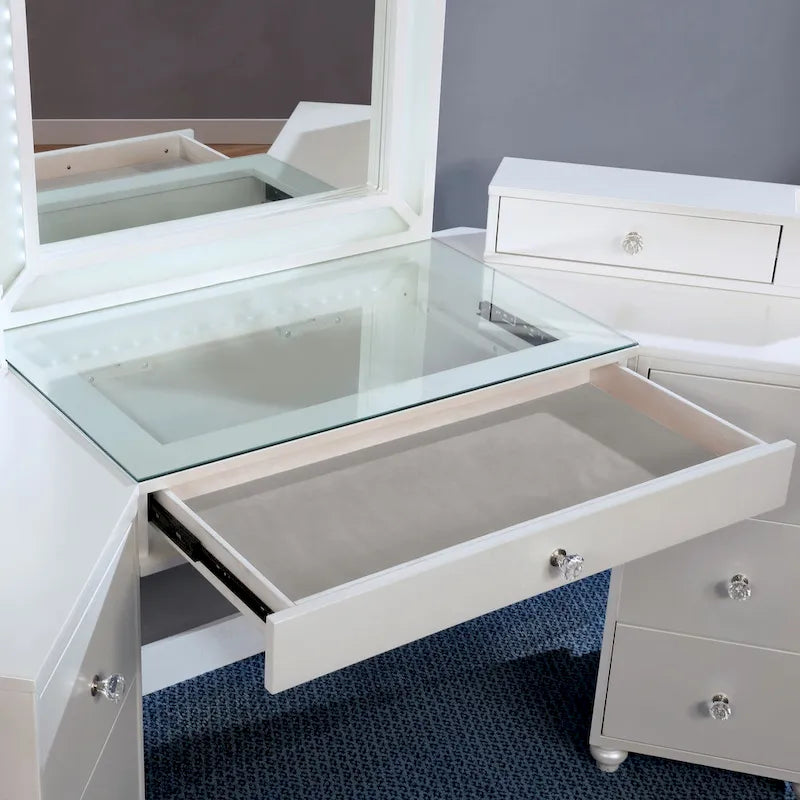 Meuble de maquillage Ulru 3 pièces en bois massif de style transitionnel avec éclairage DEL Furniture of America
