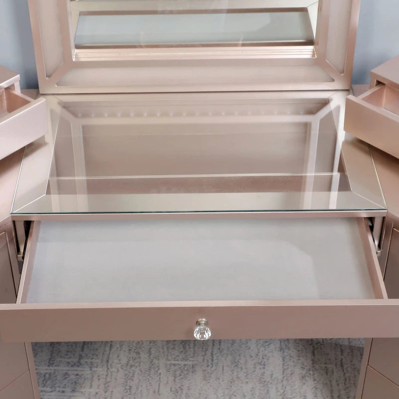 Meuble de maquillage Ulru 3 pièces en bois massif de style transitionnel avec éclairage DEL Furniture of America