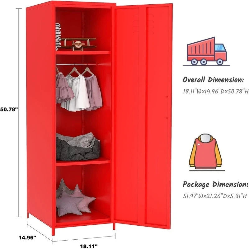 Casier métallique pour enfant avec tringle – Blanc / Rouge / Bleu / Jaune, simple