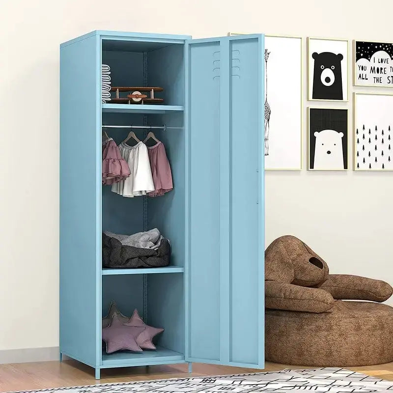 Casier métallique pour enfant avec tringle – Blanc / Rouge / Bleu / Jaune, simple