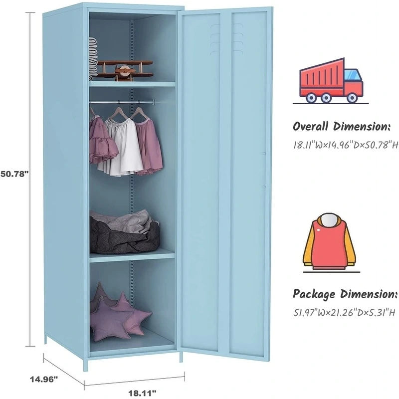 Casier métallique pour enfant avec tringle – Blanc / Rouge / Bleu / Jaune, simple