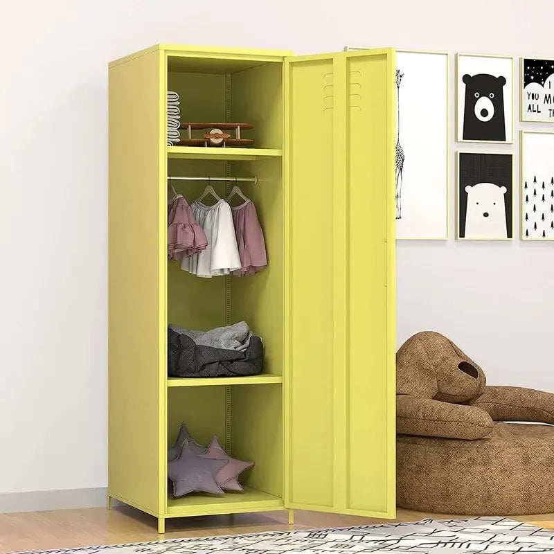Casier métallique pour enfant avec tringle – Blanc / Rouge / Bleu / Jaune, simple