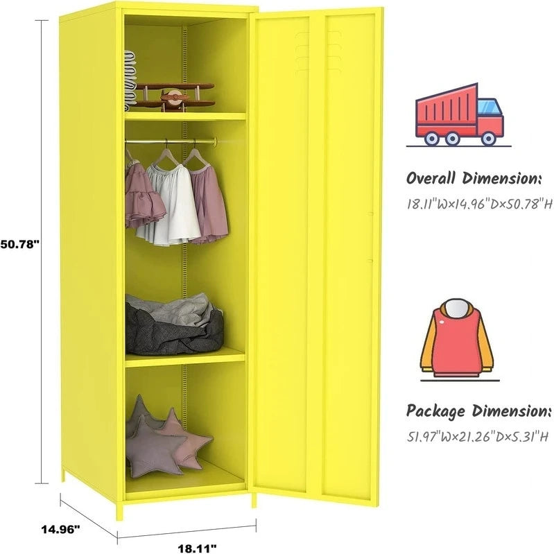 Casier métallique pour enfant avec tringle – Blanc / Rouge / Bleu / Jaune, simple