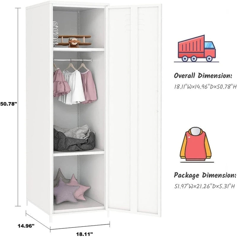 Casier métallique pour enfant avec tringle – Blanc / Rouge / Bleu / Jaune, simple