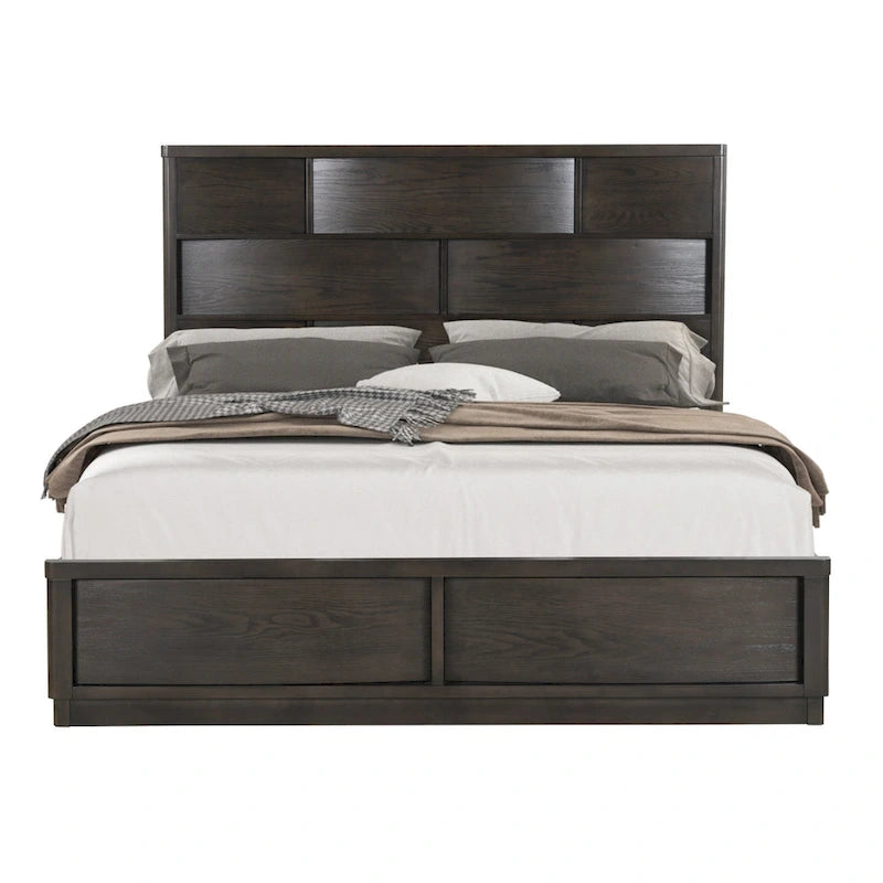 Ensemble de lit en panneaux de bois Roundhill Furniture Belani, lit, commode, miroir et deux tables de chevet, espresso
