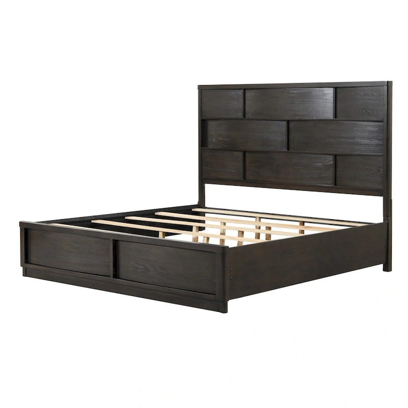 Ensemble de lit en panneaux de bois Roundhill Furniture Belani, lit, commode, miroir et deux tables de chevet, espresso