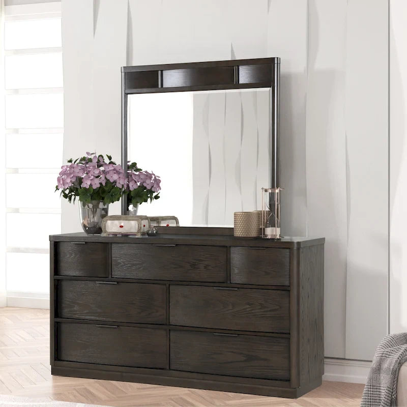Ensemble de lit en panneaux de bois Roundhill Furniture Belani, lit, commode, miroir et deux tables de chevet, espresso
