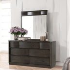 Ensemble de lit en panneaux de bois Roundhill Furniture Belani, lit, commode, miroir et deux tables de chevet, espresso