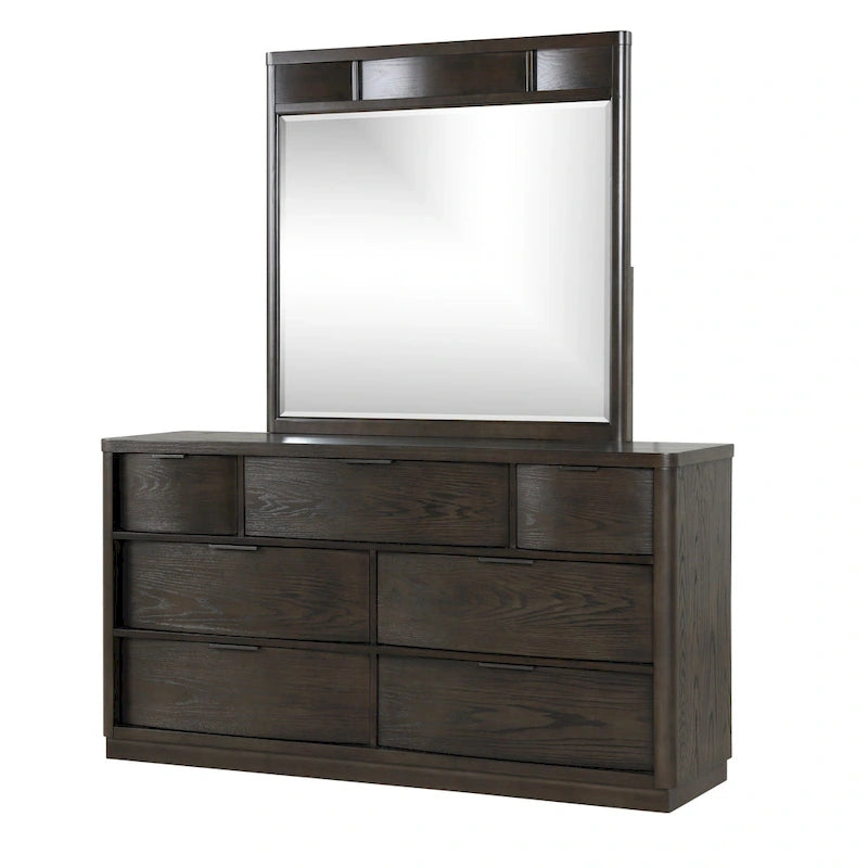 Ensemble de lit en panneaux de bois Roundhill Furniture Belani, lit, commode, miroir et deux tables de chevet, espresso