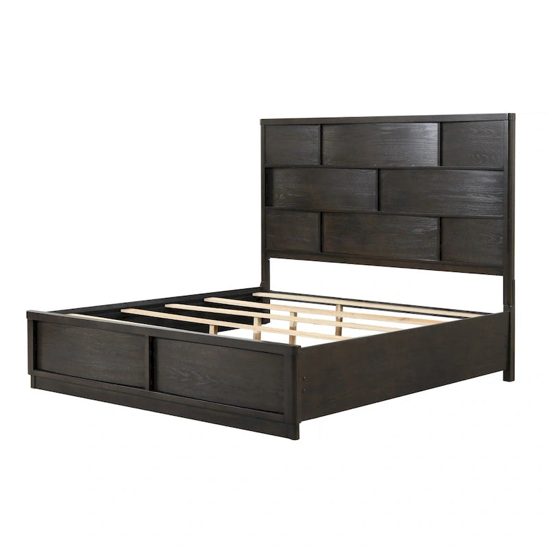 Ensemble de lit en panneaux de bois Roundhill Furniture Belani, lit, commode, miroir et deux tables de chevet, espresso