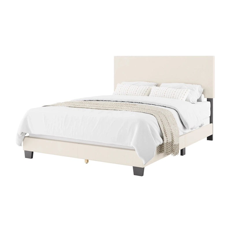 Lit Nova moderne en bouclé rembourré, sommier tapissier requis