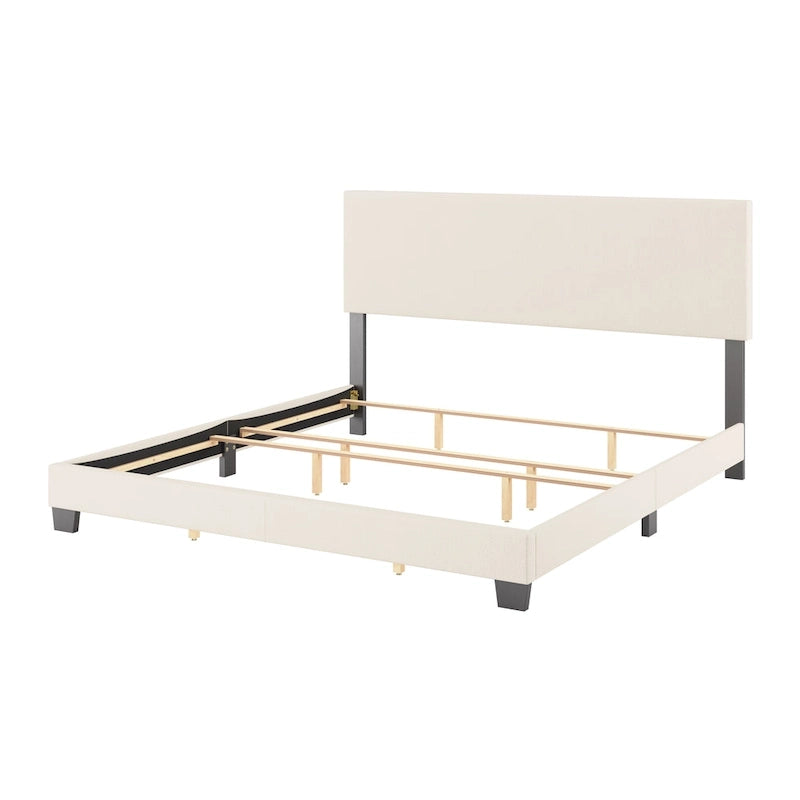 Lit Nova moderne en bouclé rembourré, sommier tapissier requis