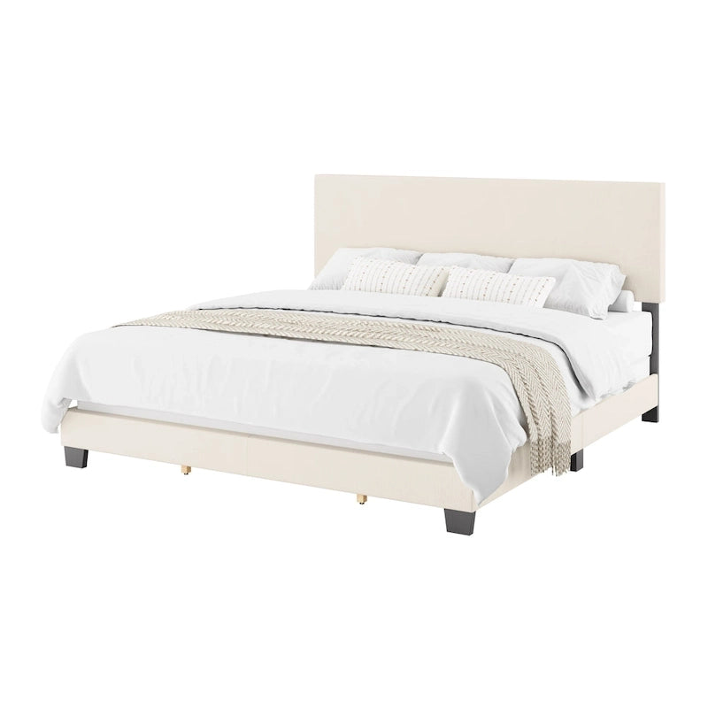 Lit Nova moderne en bouclé rembourré, sommier tapissier requis