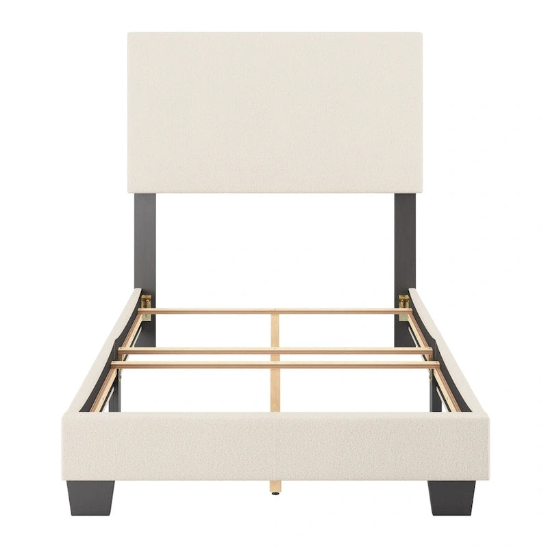 Lit Nova moderne en bouclé rembourré, sommier tapissier requis
