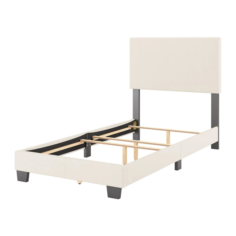 Lit Nova moderne en bouclé rembourré, sommier tapissier requis