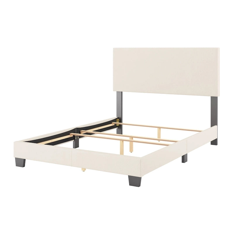 Lit Nova moderne en bouclé rembourré, sommier tapissier requis