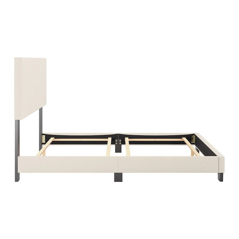 Lit Nova moderne en bouclé rembourré, sommier tapissier requis