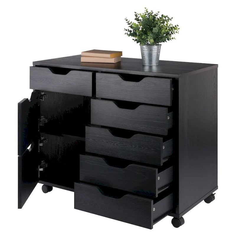 Meuble de rangement mobile à 6 tiroirs en laque noire, une place