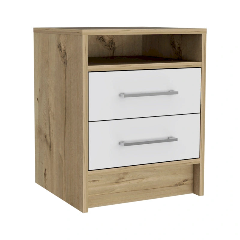 TUHOME Eter 2-Drawer Nightstand End Table with Metal Handles and Open Shelf