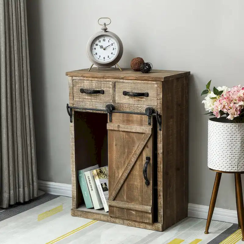 Armoire de rangement avec porte coulissante de style grange rustique marron - 31,8 H x 24 L x 12 P