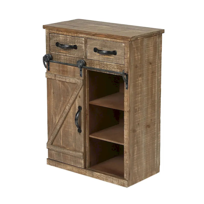 Armoire de rangement avec porte coulissante de style grange rustique marron - 31,8 H x 24 L x 12 P